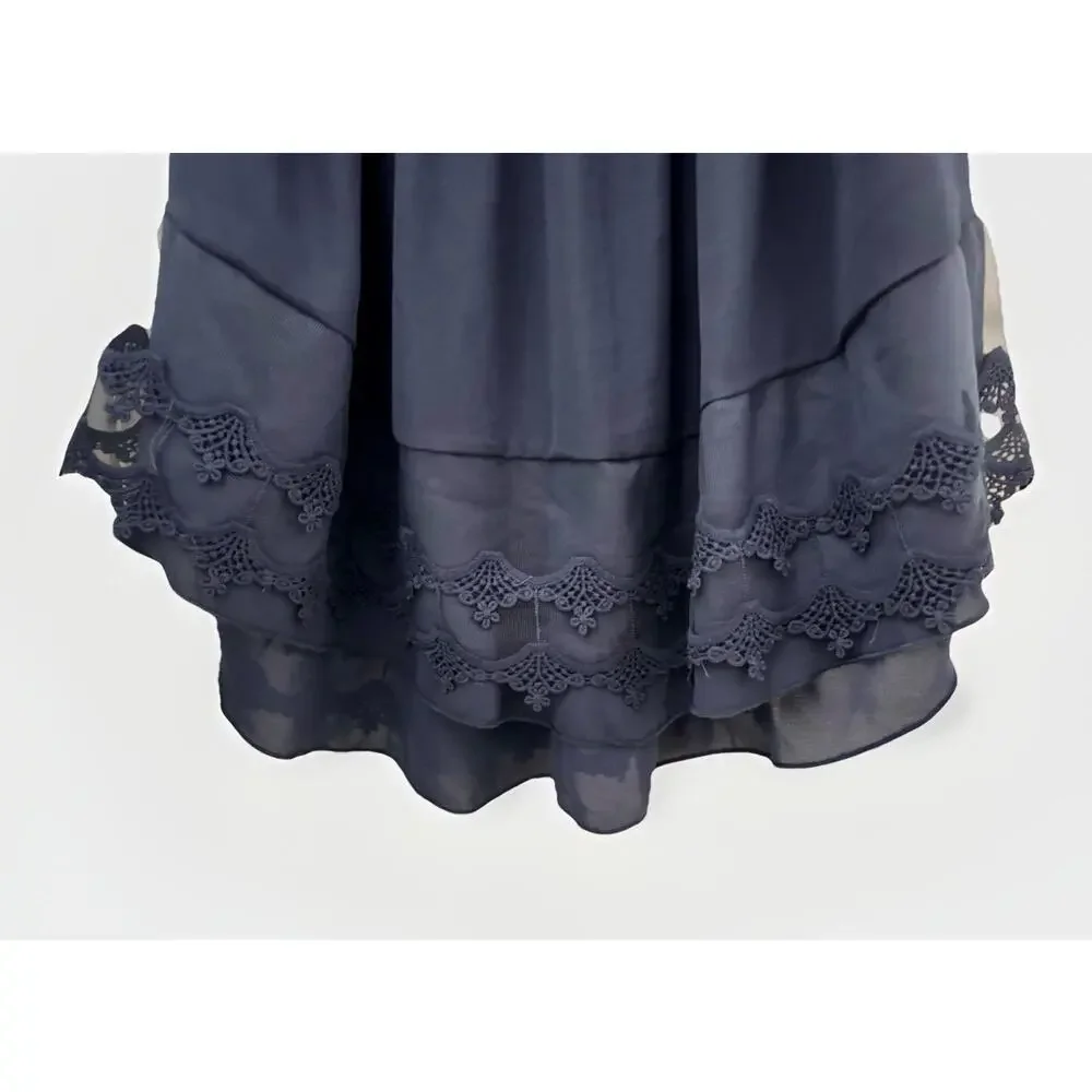Women’s Navy Lace Crochet Blouse Sleeveless Chiffon Top Boho Chic Size XL - Picture 4 of 6